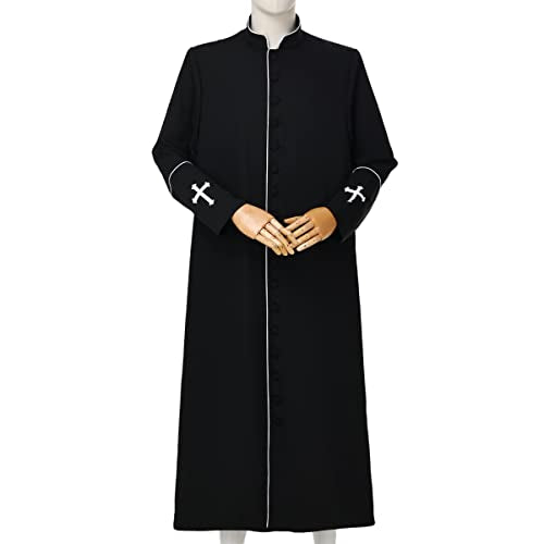 CAMDOM Men's Clergy Cassock Church Minister Robe Vestment for Pastor - color: Black, size: Large