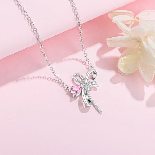 925 Sterling Silver Fashion Pendant Necklace for Women,Fashion Jewelry, 18K Gold Plated, Advanced Retro Series Link Chains ,Basic Multifunctional Accessories Suitable for Multiple Occasions and Daily Wear - color: Pink love bow