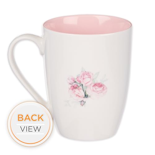 Christian Art Gifts Encouraging Golden Scripture Ceramic Coffee & Tea Mug - color: White & Pink Floral/New Strength, size: 12 Ounces