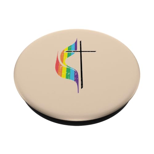 Gay Christian Cross Rainbow Methodist LGBTQ Pride Men Women PopSockets Adhesive PopGrip - style: Adhesive PopGrip