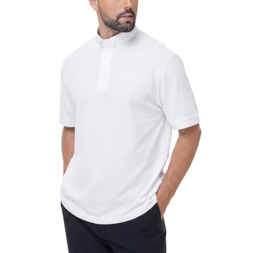 Men's Short Sleeve Clergy Polo Shirt Tab Collar Cotton Blend - color: White, size: X-Large