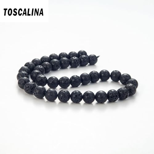 100Pcs Natural Stone Beads 8mm Lava Beads Round Gemstone Loose Beads with Elastic Bracelet String for Bracelets Necklace Jewelry Making - color: Black Lava, size: 8mm