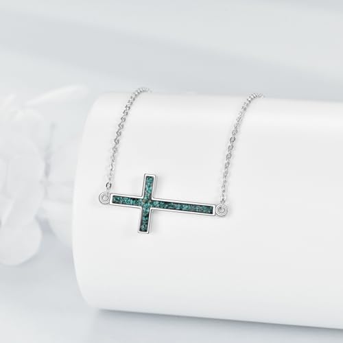 YFN Cross Necklace Sterling Silver Religious Cross Pendant Jewelry Christian Gifts for Women Men - style: E. Turquoise
