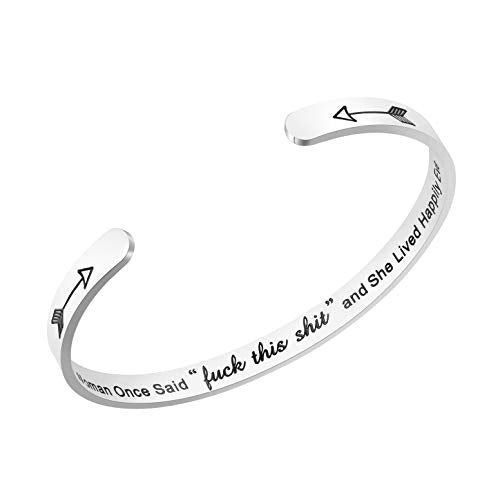 Fesciory Inspirational Bracelets for Women, Stainless Steel Cuff Bangle - color: Silver-21