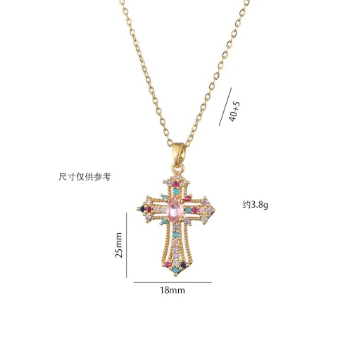 Exquisite Stainless Steel Cross Necklaces,A Perfect Blend of Gothic Style and Christian Faith, Suitable for Men and Women, Fashionable Accessories, Hypoallergenic Material - color: Colorful