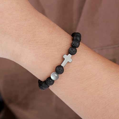 JoycuFF 𝗖𝗵𝗿𝗶𝘀𝘁𝗶𝗮𝗻 𝗚𝗶𝗳𝘁𝘀 𝗳𝗼𝗿 𝗠𝗲𝗻 𝗠𝗼𝗼𝗻𝘀𝘁𝗼𝗻𝗲 𝗖𝗿𝗼𝘀𝘀 𝗕𝗿𝗮𝗰𝗲𝗹𝗲𝘁𝘀, Christmas Stocking Stuffers Inspirational Gifts for Teens Men Cross Bracelets with Card - color: Son Gifts