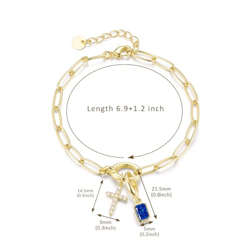 Free bird 14K Gold Cross Birthstone Bracelets for Women Dainty Charm - color: 09-Sept.