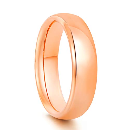 KAZITSAN 2mm 4mm 6mm Stainless Steel Rings for Women Men High Polish Plain Dome Silver/Gold/Rose Gold Wedding Band Comfort Fit - color: 6mm-RoseGold