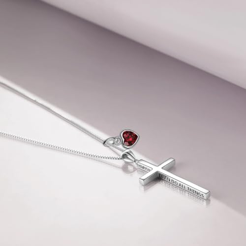POPLYKE Cross Necklace 925 Sterling Silver Philippians 4:13 I Can Do All The Things Inspirational Necklace Gifts for Women Men 20+2'' - color: silver-1 January