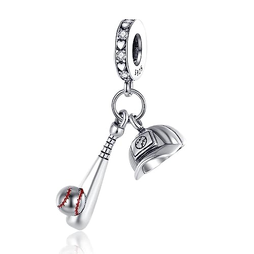 Sport Religious Charm 925 Sterling Silver Pendant,Jewelry Beads Gifts for Women Bracelet&Necklace - color: Baseball fish baseball bat hat dangle