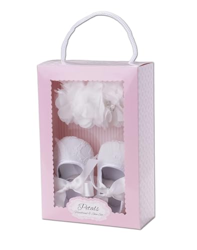 Cherished Moments Baby Baptism Shoe with Lace in Light Ivory with Headband, Gift for Christening or Dedication for Baby Girl (Sizes 0)