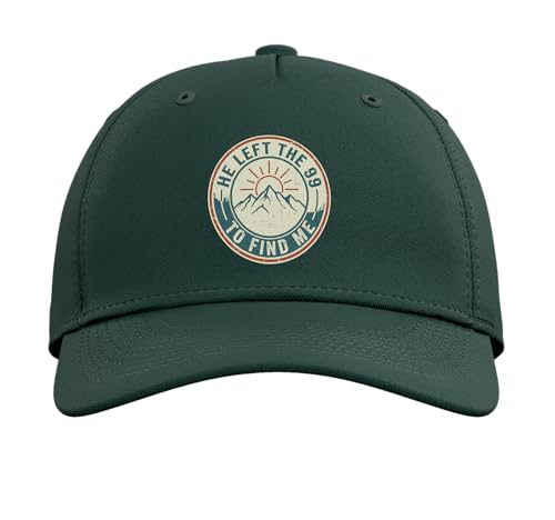 He Left The 99 to Find Me Retro Christian Bible Verse Adjustable Baseball Hat - color: Dark Green