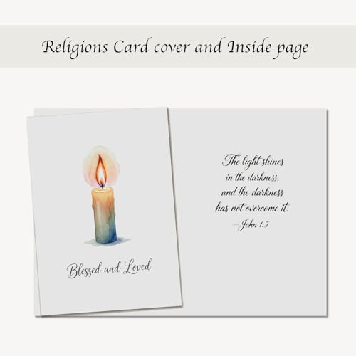 Religious Sympathy Card, Single Card – Blessed and Loved Watercolor Candle Design – 5x7 Faith Comfort Card With Envelope for Condolence, Remembrance and Prayer - color: Candle