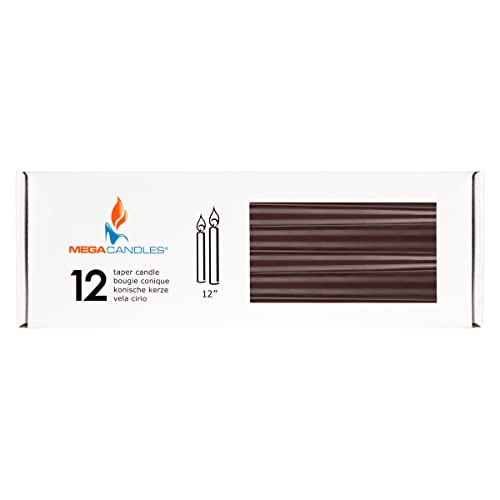 Mega Candles 12 pcs Unscented Brown Taper Candles, Hand Poured Wax Candle 12 Inch x 7/8 Inch, Home Décor, Wedding Receptions, Centerpieces, Occasions, Events, Romantic Dinners, Prayer, Holders - color: Brown