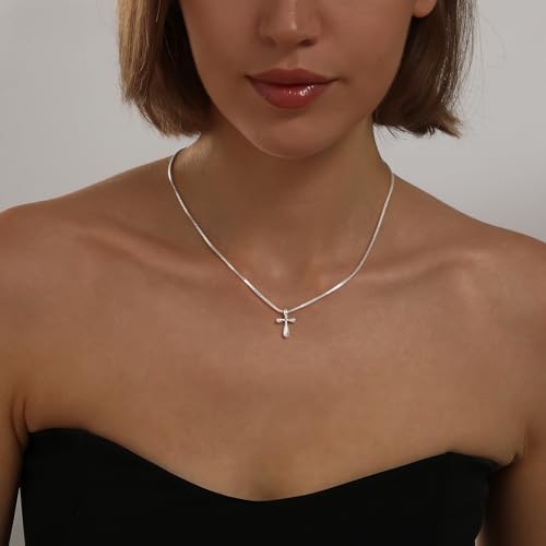 Cross Necklace for Women, Dainty 14K Gold Plated CZ Pendant - color: Silver-dainty bubble cross
