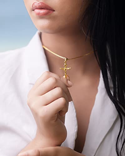 Barzel Cross Necklace for Women & Men 18K Gold Plated Flat Mariner/Marina 060 3MM Chain Necklace With Cross Pendant. - color: Gold Cross