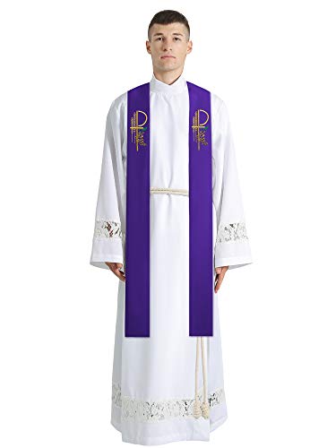 IvyRobes Overlay Clergy Stole With Chi Rho Embroidered 90" Long-4 Colors Available - color: Purple