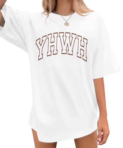 MNLYBABY YHWH Oversized Shirt Women Christian Tshirts Jesus Faith Inspirational Casual Tee Tops - color: White, size: X-Large