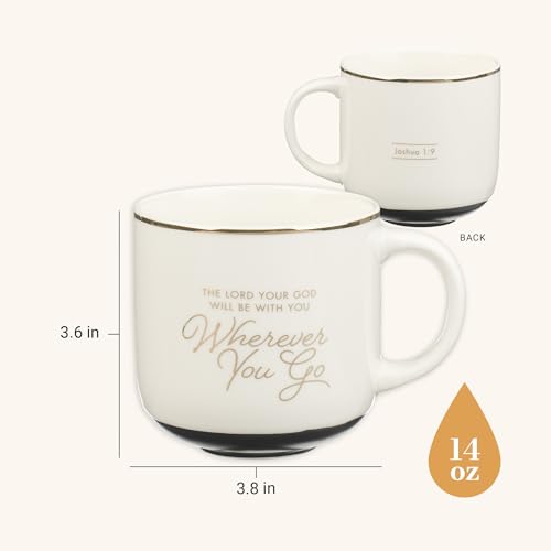 Christian Art Gifts Large Ceramic Coffee & Tea Mug for Men & Women - color: White & Gold/Wherever You Go, size: 14 Ounces