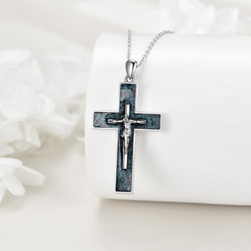YFN Cross Necklace Sterling Silver Religious Cross Pendant Jewelry Christian Gifts for Women Men - style: A. Crucifix Turquoise