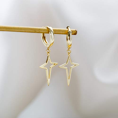 Minimalist Cross Star Dangle Drop Small Hoop Earrings for Women Girls 925 Sterling Silver Charms Huggie Hoops Constellation Tiny Star Cartilage Earring Pierced Ear Crucifix Jewelry - style: Golden