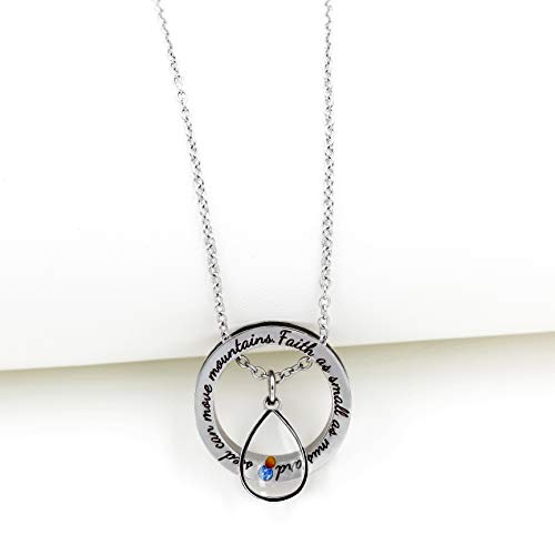 Uloveido Christian Circle Round Ring Necklace Engraved Faith As Small As A Mustard Seed Can Move Mountains Y958 - style: Blue CZ-drop