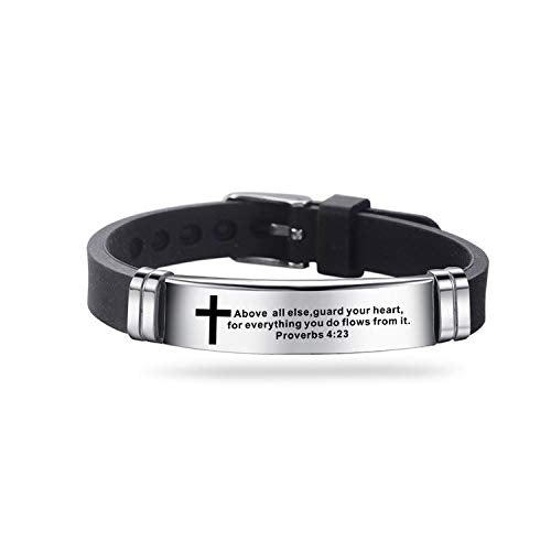 2Pcs Inspirational Quote Cross Bracelets Faith Christian Bible Verse Silicone ID Wristband Religious Bracelet Set Gift for Men Women - style: BR013/015