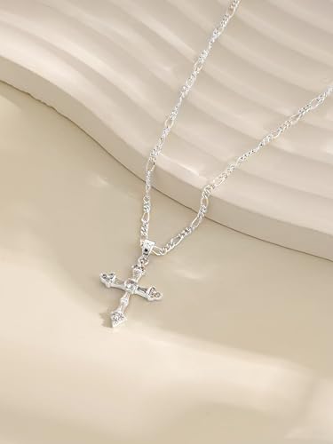 Cross Necklace for Women,14K Gold Plated Cross Pendant Necklace Jewelry - color: silver cross