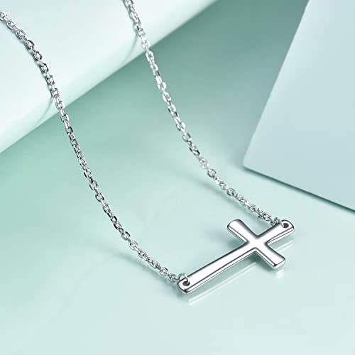 Rnivida 925 Sterling Silver Sideways Cross Pendant Necklace for Women - color: Silver - 18"~20"