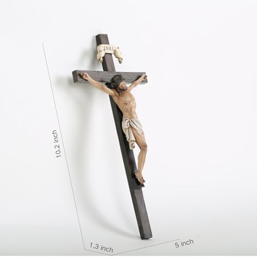 BC Catholic Crucifix Wall Cross Religious Gifts Inspirational Home Decor Indoor 10" H HandPainted Renaissance Sculpture by Buildclassic (Full Color) - color: full color, size: 10.2"L x 5"W