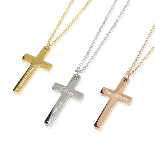 Personalized Engraved Fingerprint Cross Necklace Religious Stainless Steel Jewelry Memorized Motivate Pendant Name Message Pendants