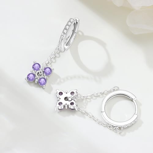 925 Sterling Silver Drop & Dangle Earrings for Women,Butterfly Dragonfly and Bee|Flower and leaf Earrings, Suitable for Sensitive Ears Fashion Jewelry Gift- Hypoallergenic Earrings - color: Purple flower chain