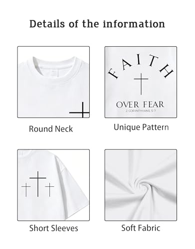 Tewmeu Christian Shirts for Men Faith Over Fear Tshirt Cross Jesus Shirt - color: White2, size: Small
