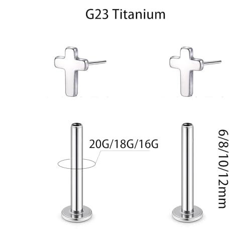 1 Pairs G23 Titanium 20G/18G/16G Press Fit Threadless Push Pop Top 4mm Flat Back Piercing Lip Stud Earring Labret Monroe Lip Ring Tragus Cartilage Bar Lehgth 6mm-12mm - color: 1 Pair Cross