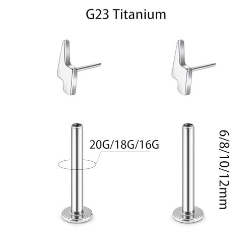 1 Pairs G23 Titanium 20G/18G/16G Press Fit Threadless Push Pop Top 4mm Flat Back Piercing Lip Stud Earring Labret Monroe Lip Ring Tragus Cartilage Bar Lehgth 6mm-12mm - color: 1 Pair Lightning