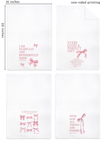 4 Pcs Coquette Pink Bow Christian Bible Verse Kitchen Towels