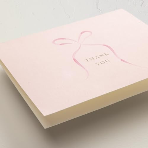 Minted Thank You Cards Pack, 10 Thank You Cards with 10 Envelopes, Blank Card, Pink Bow Design, Baby Shower, New Mom, Wedding, Baptism or Christening Luxurious Paper, Designed by Independent Artists - color: Pink Bow