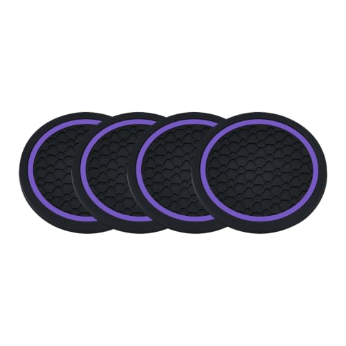 4PCS Car Cup Holder Coasters - 2.75 Inch Non-Slip Insert Water Bottle Holder Pads, Dustproof Automotive Interior Accessories Mat, Universal for Vehicles, Trucks, RVs (Purple) - color: Purple