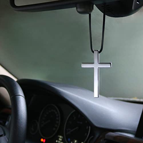 Cross Hanging Ornaments for Car Rear View Mirror, Cross Metal Car Charm, Pendant Decoration for Car, Truck, Home Decor (Sliver) - color: Sliver