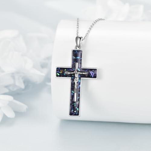 YFN Cross Necklace Sterling Silver Religious Cross Pendant Jewelry Christian Gifts for Women Men - style: A. Crucifix Abalone Shell