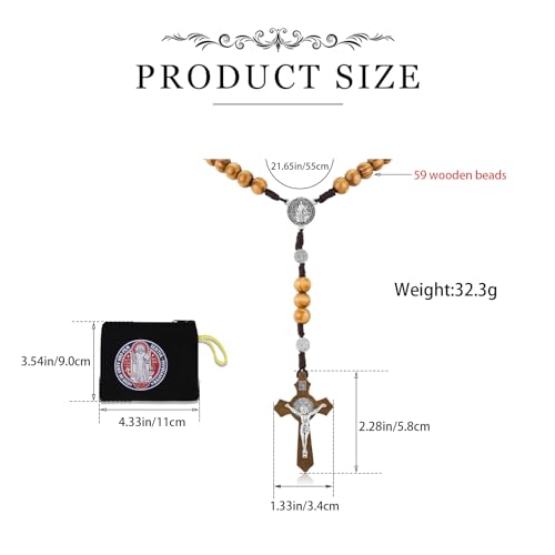 HANRESHE Wooden Beads Rosary Necklace Wooden Crosses Pendant Catholic Rosary Necklace for Men with St.Michael - color: yellow