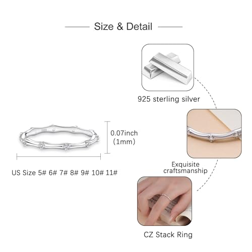 Helonley Birthstone Stack Rings for Women: 925 Sterling Silver Stacked Ring - color: Little Zircon Ring