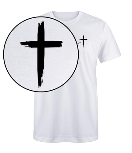 Faith Christian Cross T-Shirt Black White Gold Silver Unisex Men Women Teen Cotton Blend Graphic Tee Jesus Scripture Gift - color: White/Black, size: Large