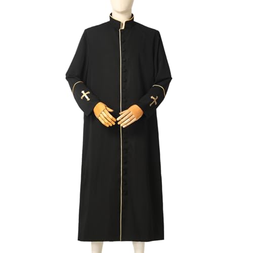 CAMDOM Men's Clergy Cassock Church Minister Robe Vestment for Pastor - color: Black Gold, size: XX-Large