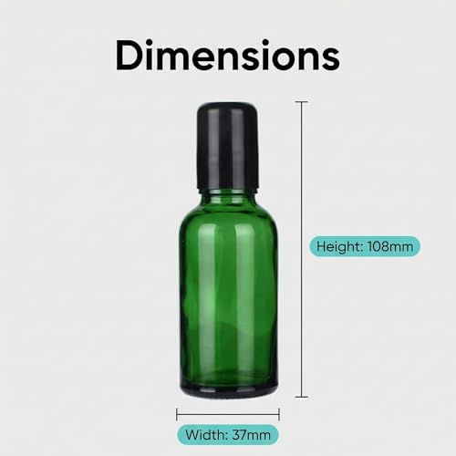 6PCS 50ml Empty Portable Green Glass Roll on Bottles With Stainless Steel Ball and Black Cap For Perfume Essential Oil Roller Bottles Vial Container Pot Jar Attar Bottle - size: 50ml