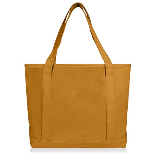 DALIX 20" Solid Color Cotton Canvas Shopping Tote Bag in Butterscotch - color: Butterscotch