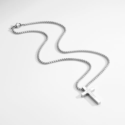P. BLAKE Football Cross Necklace for Boys Kids Men, Stainless Steel Cross Pendant Chain 16/18/20/22/24 Inches Football Accessories Easter Religious Christian Sports Jewelry Gifts - color: Silver, size: 22 Inches