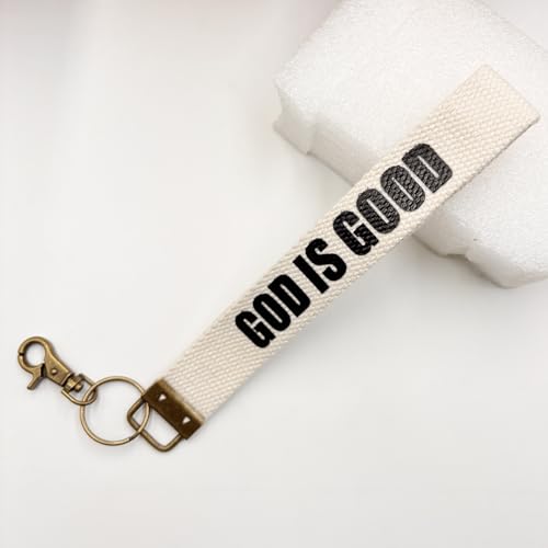 Make Heaven Crowded Christian Keychain Cotton Wristlet Keychain Bronze Key Fob Soft Car Keychain Wristlet - color: God is Good