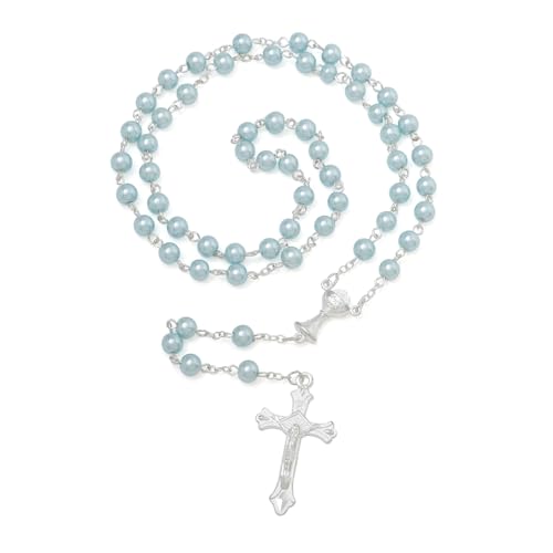 KOMI 6 MM Pearl Rosary Beads With Crucifix, Catholic Necklace for Women With Velvet Bag or Rosary Box - style: Rosary-6