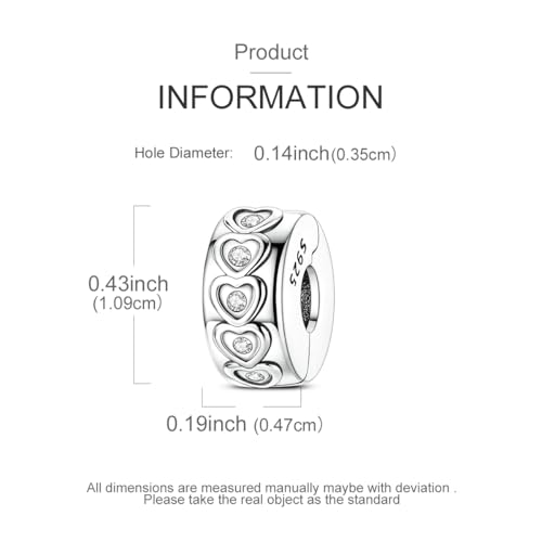 Clip Stopper Beads Fit For Pandora Bracelet, Spacer Charms For Bracelets - color: Heart-2Pack
